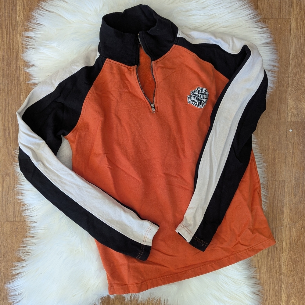 Harley Davidson Pull Over Partial Zip Jacket Oran… - image 2
